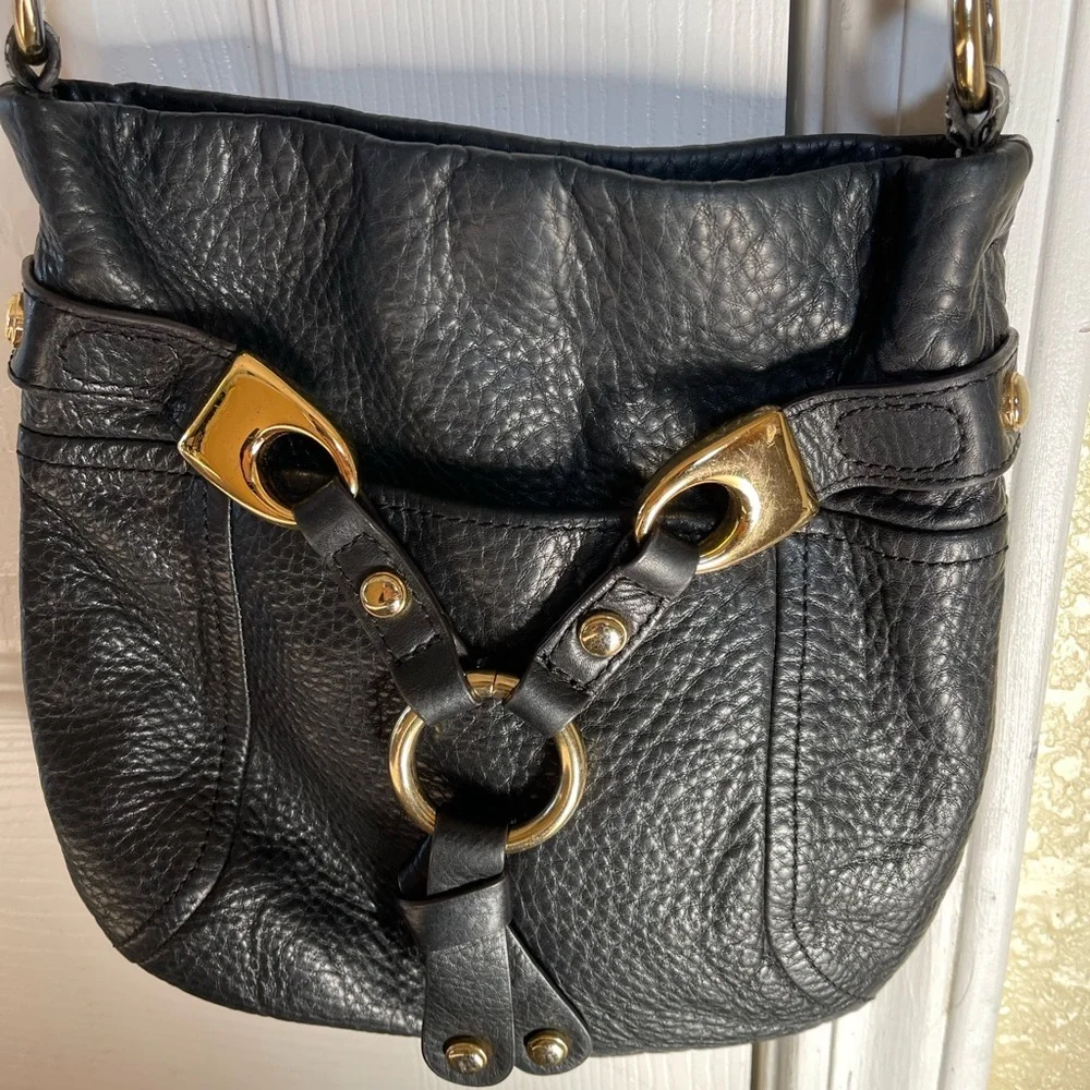 Vintage B. Makowsky Black Leather Gold Accent, crossbody purse